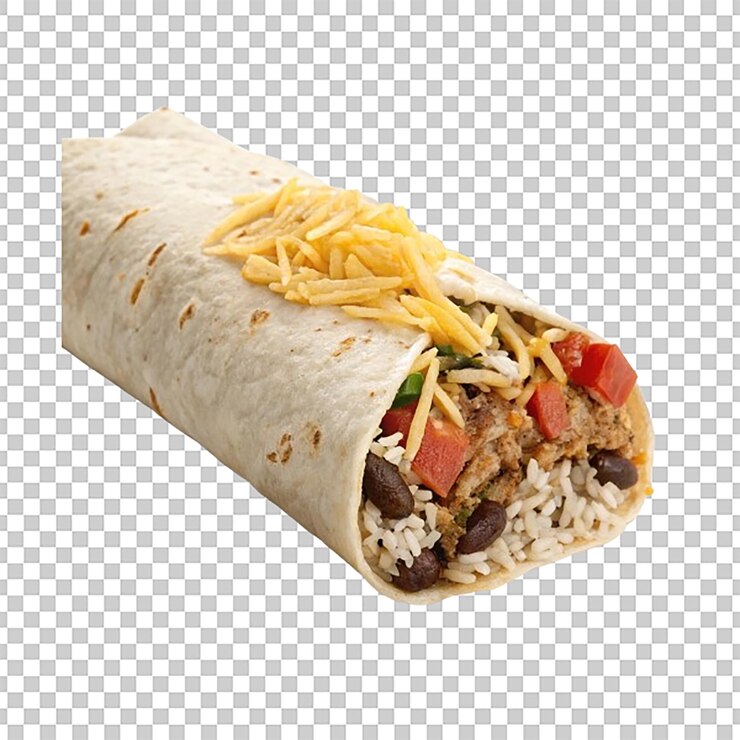 PSD burrito wypełnione ryżem, fasolami, serem i pomidorami