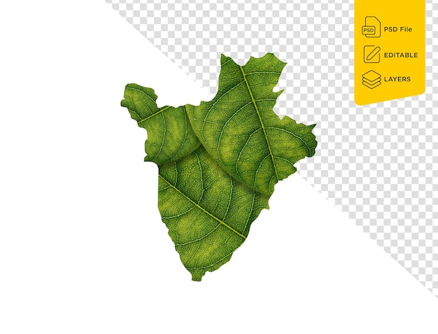 Burundi Kaart Gemaakt Van Groene Bladeren Op Witte Achtergrond Ecologie Concept 3D Illustratie