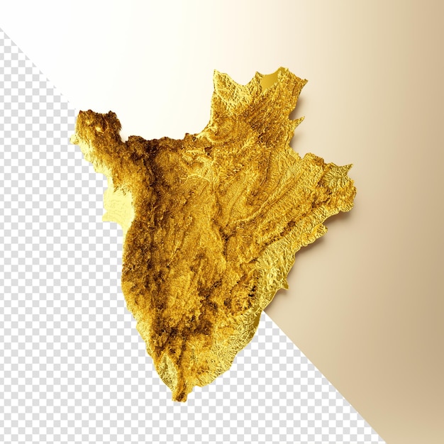 Burundi Kaart Gouden metaal Kleur Hoogtekaart Achtergrond 3d illustratie