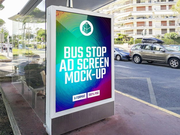 看板のモックアップを宣伝するバス停