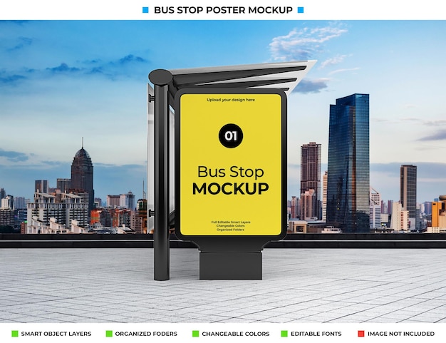 Mockup di pubblicità della fermata dell'autobus sulla strada della città