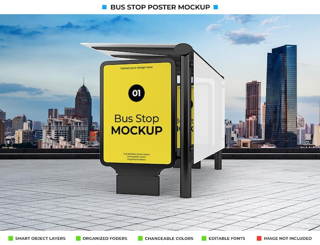 Mockup di pubblicità della fermata dell'autobus sulla strada della città