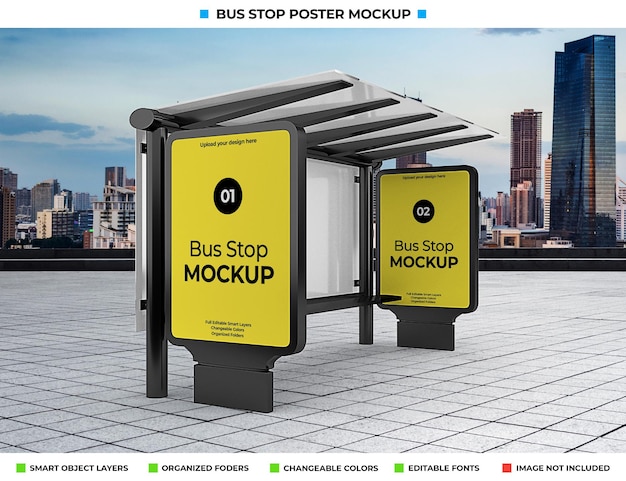 Bus stop advertising mockup isolated on city street