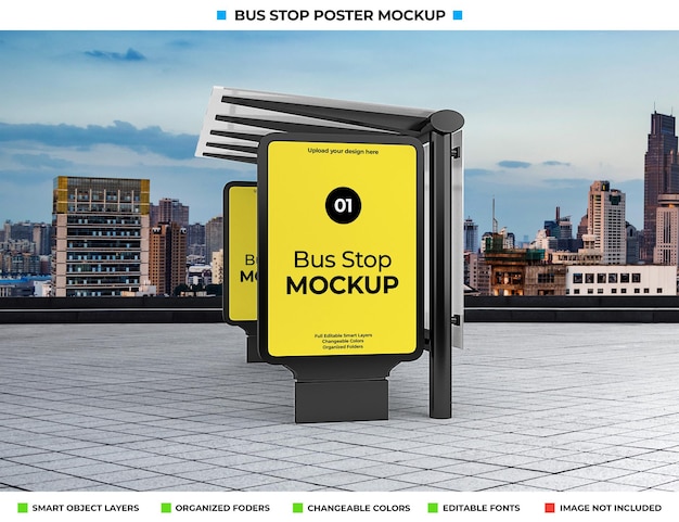 街の通りのモックアップを宣伝するバス停