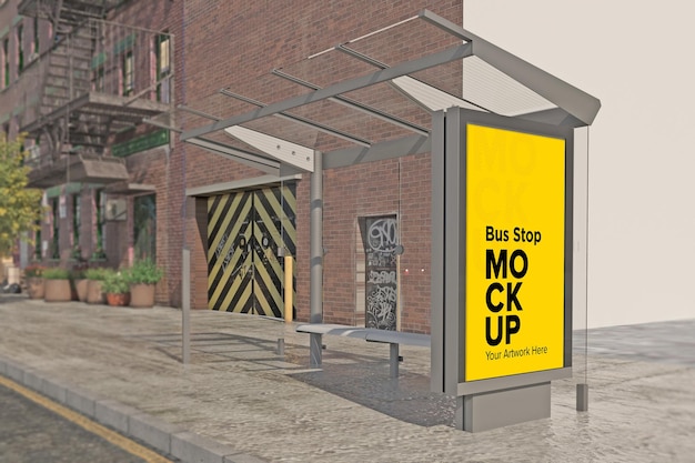 Bus Stop Billboard Bus Shelter Signage Mockup 3D-rendering