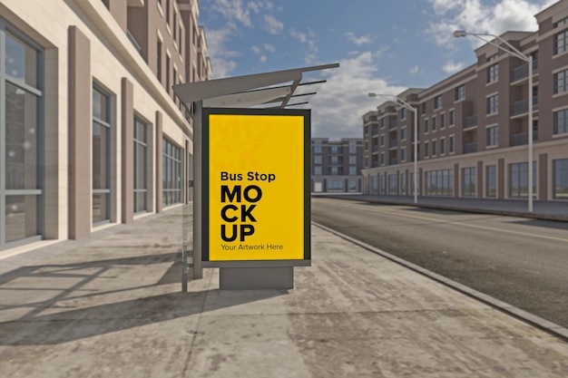 Bus stop billboard bus shelter signage mockup 3d-rendering