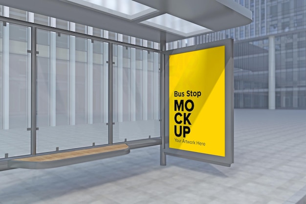 Bus Stop Billboard Bus Shelter Signage Mockup 3D-rendering