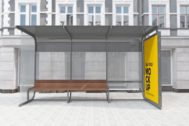 PSD Автобусная остановка billboard bus shelter signage mockup 3d-рендеринг