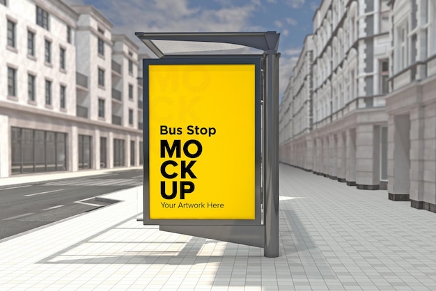 Автобусная остановка billboard bus shelter signage mockup 3d-рендеринг