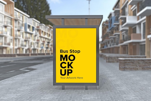 Bus Stop Billboard Bus Shelter Signage Mockup 3d rendering