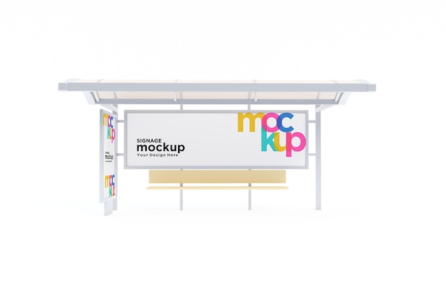 Bus stop bus shelter mockup with white background