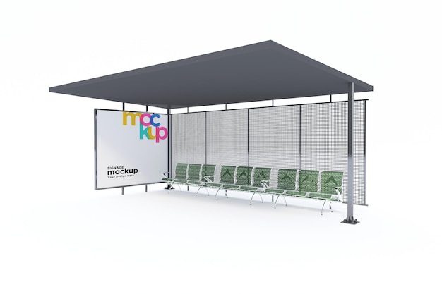 Bus Stop Bus Shelter Mockup with white Background