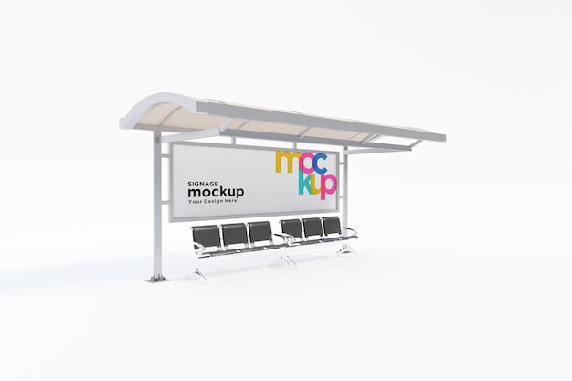 Bus Stop Bus Shelter Mockup with white Background