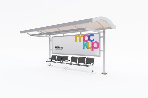 Bus Stop Bus Shelter Mockup with white Background