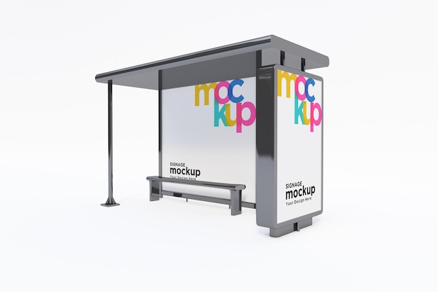 Bus stop bus shelter mockup with white background