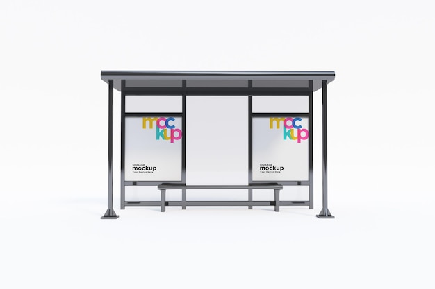 Bus Stop Bus Shelter Mockup with white Background