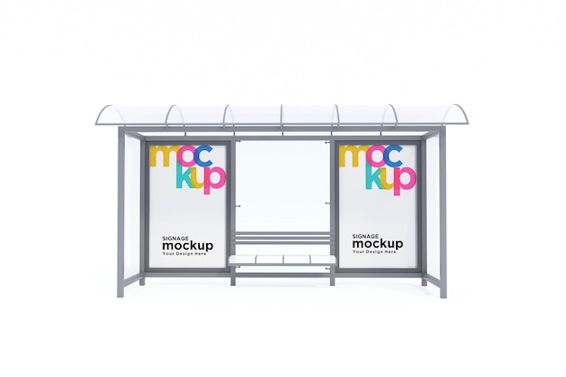 PSD bus stop bus shelter mockup with white background