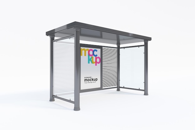 Bus stop bus shelter mockup with white background