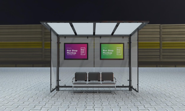 Bus Stop Bus Shelter Sign Mockup 3d Rendering