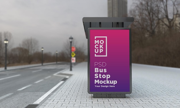 バス停バスシェルターサインモックアップ3Dレンダリング