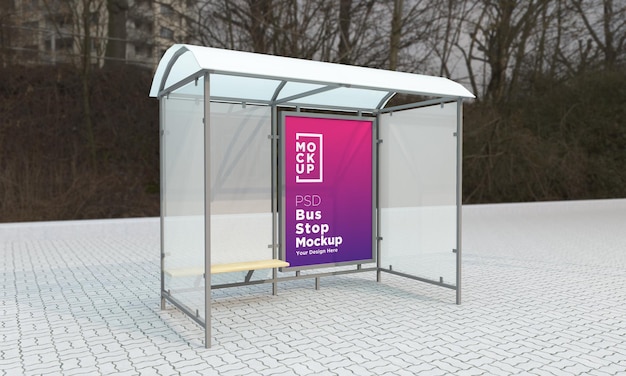 Fermata dell'autobus pensilina segno mockup 3d rendering