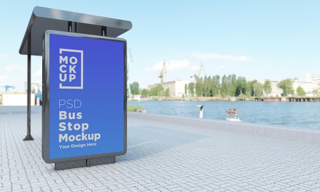 Bus Stop Bus Shelter Sign Mockup 3d Rendering