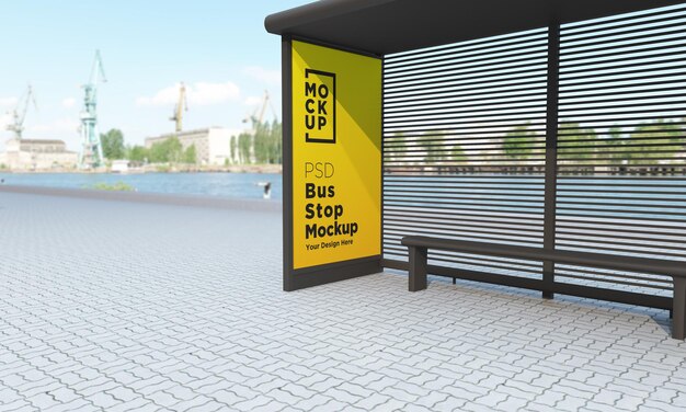 Bus Stop Bus Shelter Sign Mockup 3d Rendering