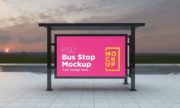 Bus stop bus shelter sign mockup 3d rendering