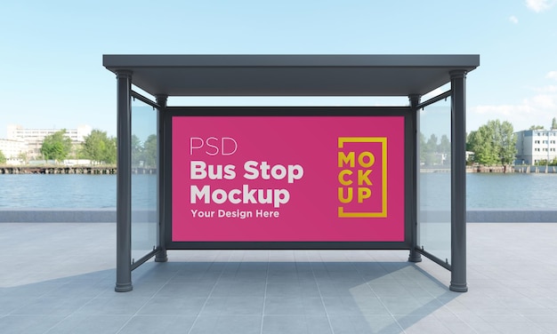 Bus stop bus shelter sign mockup 3d rendering