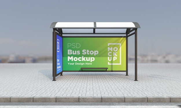 Fermata dell'autobus pensilina due segni mockup 3d rendering