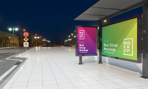 Bus Stop Bus Shelter Two Signs Mockup 3d Rendering