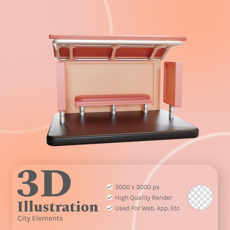 PSD bus stop illustration 3d