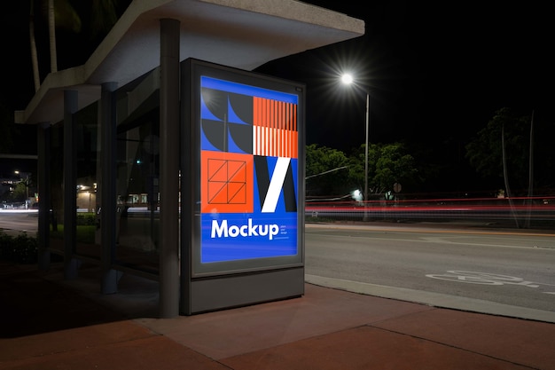 Mock-up della fermata dell'autobus di notte in città