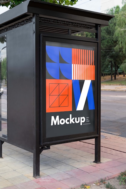 PSD bus stop mockup near street