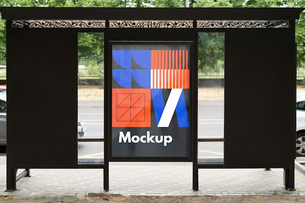 PSD bus stop near street mockup