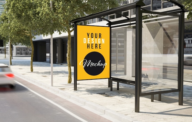 Bus stop on the street mock up