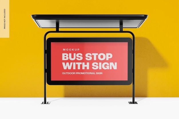 Bus stop with sign mockup front view