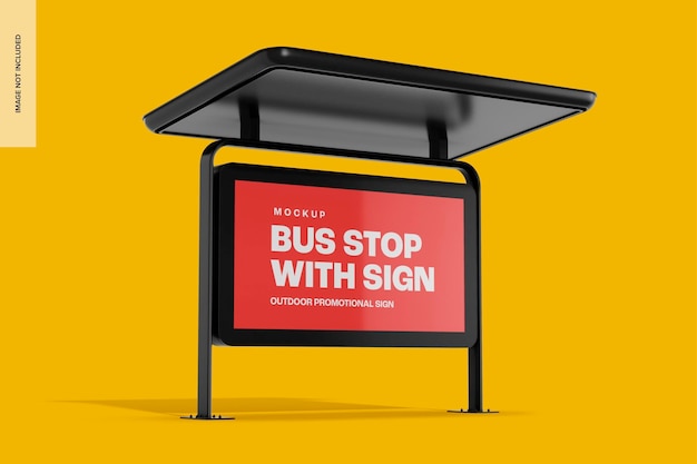 PSD bus stop with sign mockup