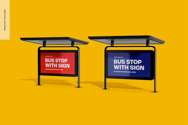 PSD bus stop with signs mockup