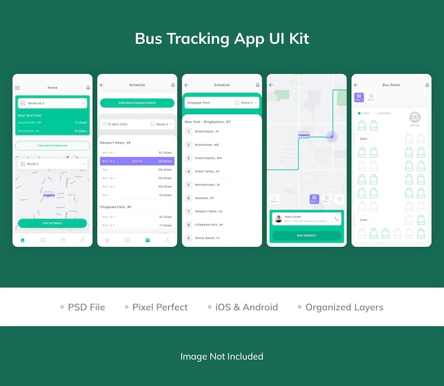 Kit dell'interfaccia utente dell'app di localizzazione degli autobus