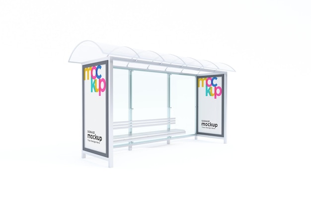 PSD bushalte bus shelter mockup met witte achtergrond