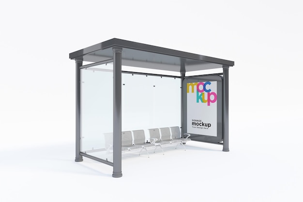 PSD bushalte bus shelter mockup met witte achtergrond