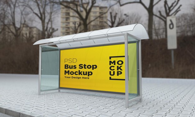 PSD bushalte bushokje teken mockup 3d-rendering