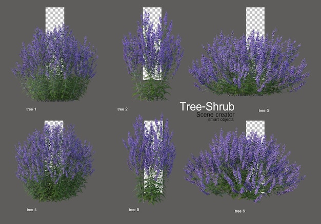 さまざまな種類や形の茂みや花