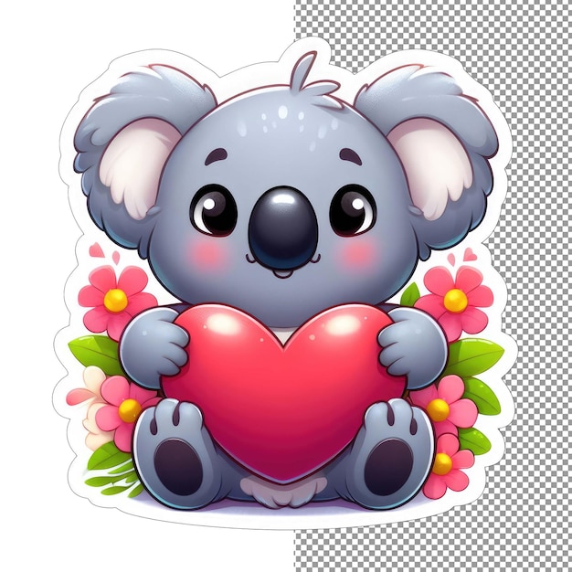 PSD l'amato koala della boscaglia con un adesivo al cuore