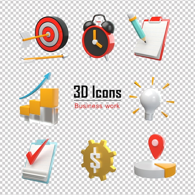 PSD business 3d icons set rendering