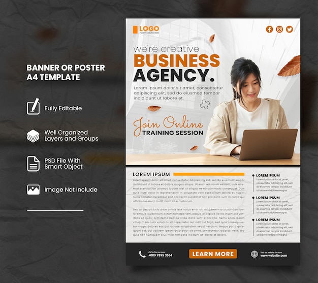 PSD business agency banner or poster a4 template