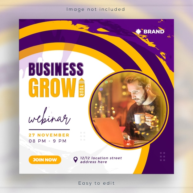 Вебинар бизнес-агентства плакат в социальных сетях и живая конференция баннер шаблона поста в instagram