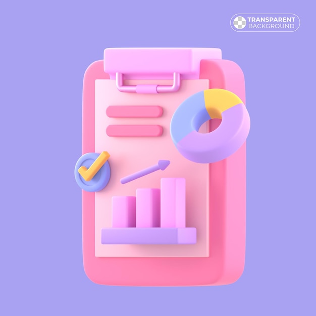 PSD business analysis data illustration concept clipboard with rising graph and pie diagram