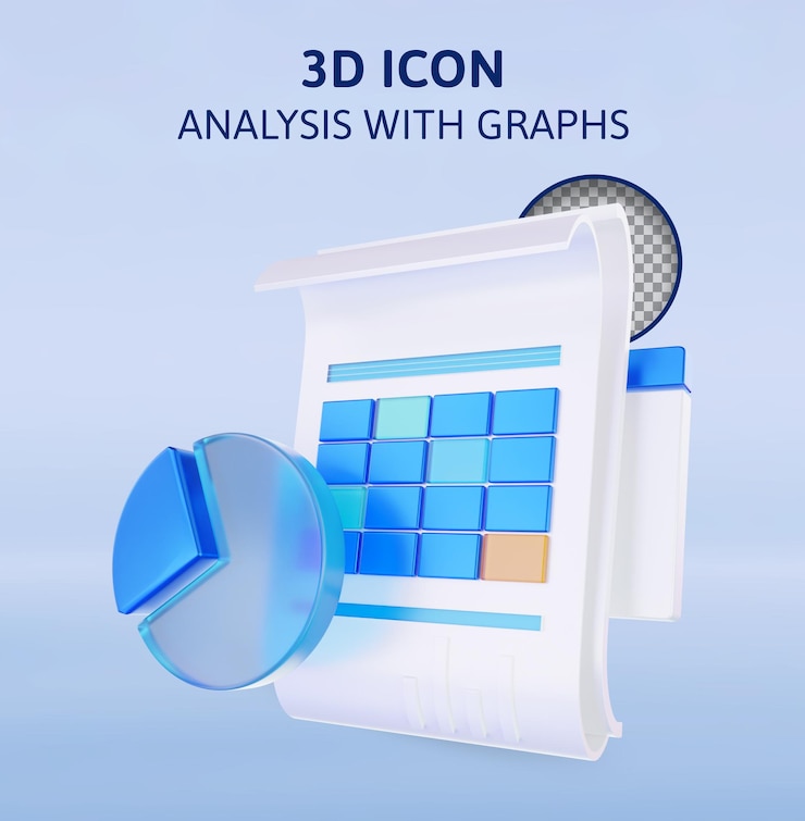 PSD business analysis with graphs 3d rendering illustration
